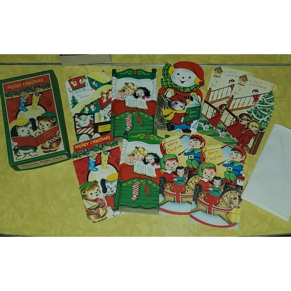 Vintage Christmas Greeting Cards Boxed Set w/ Envelopes, Kids Assorted Designs